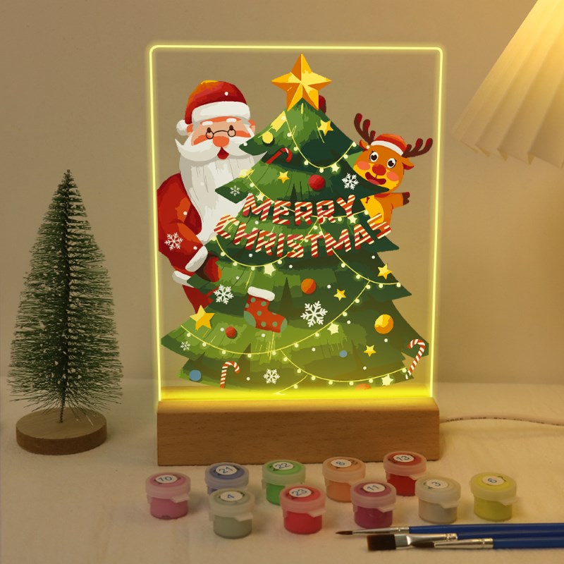 Santa Claus and Reindeer Near the Tree | Paint by Numbers