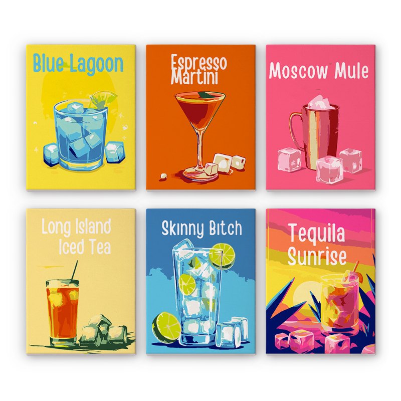 6 Mini Paintings | Happy Hour Cocktail Set