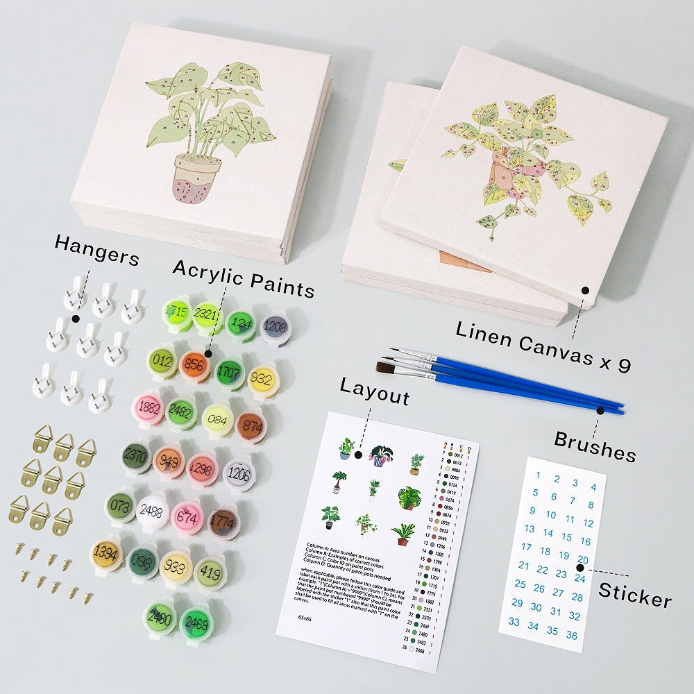 9 Mini Paintings | Indoor Plants Set