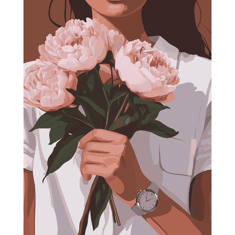Woman Holding Peonies | Paint by Numbers