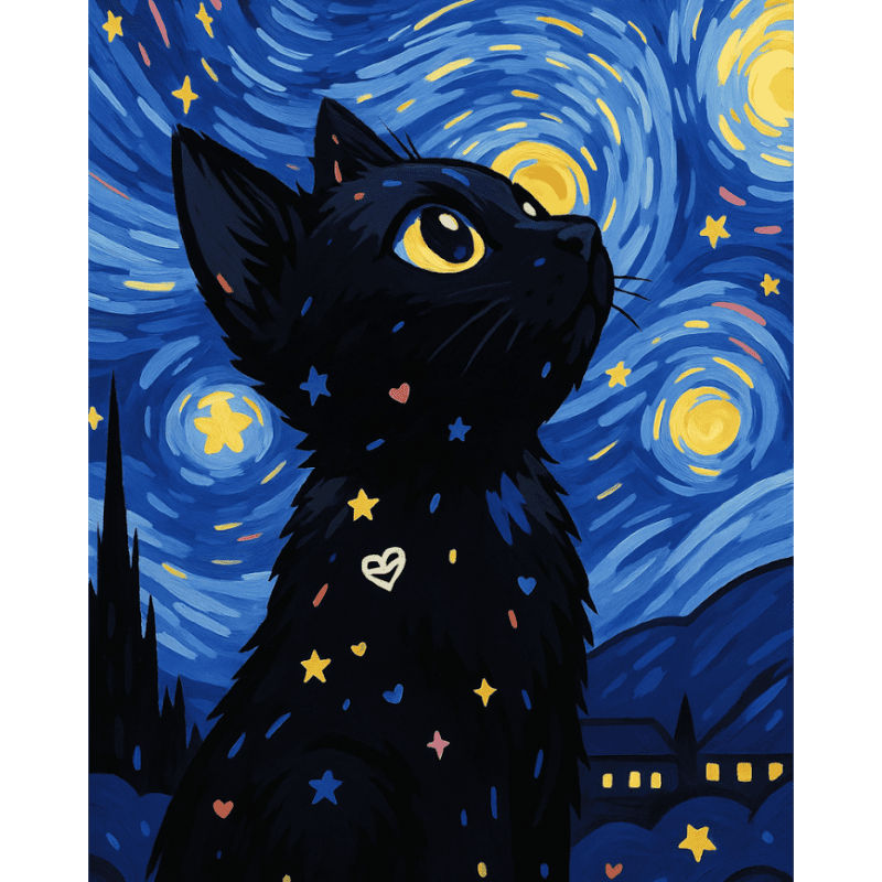 Cat at the Starry Night | Paint by Numbers