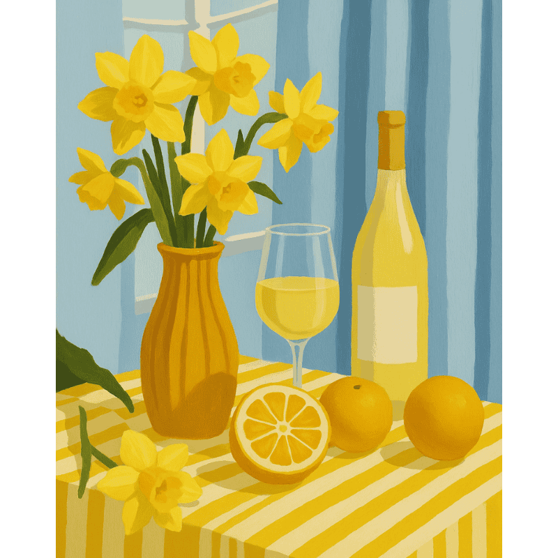 Lemons, Wine, and Flowers | Paint by Numbers