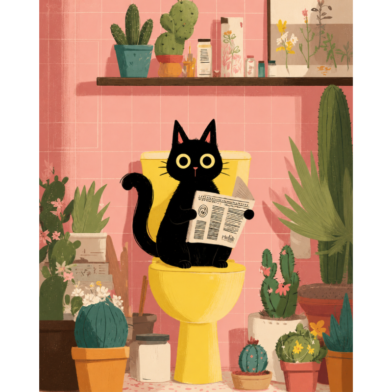 The Black Cat on the Toilet | Paint by Numbers