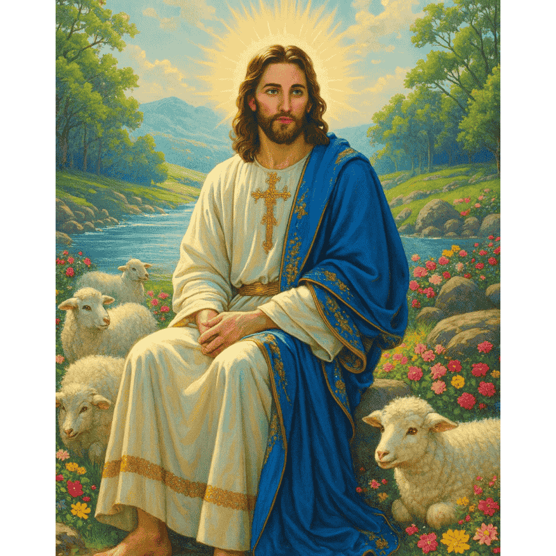 Jesus with Lambs | Paint by Numbers