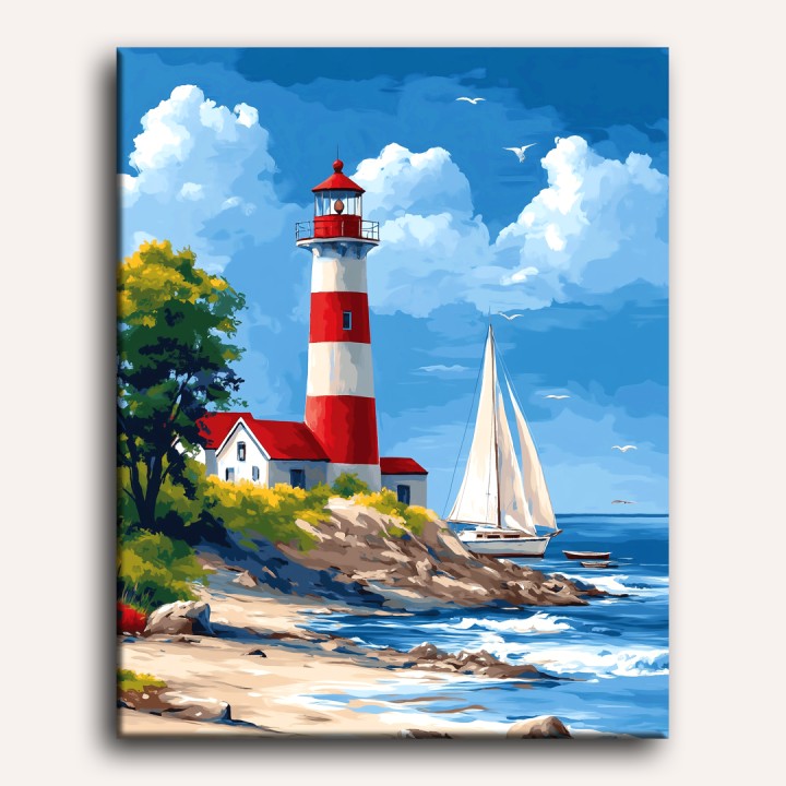 Lighthouse & Sailboat | Paint by Numbers