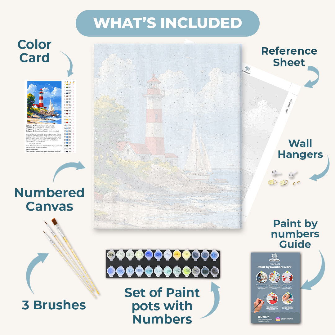 Lighthouse & Sailboat | Paint by Numbers