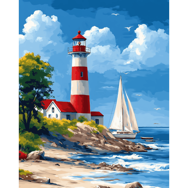 Lighthouse & Sailboat | Paint by Numbers