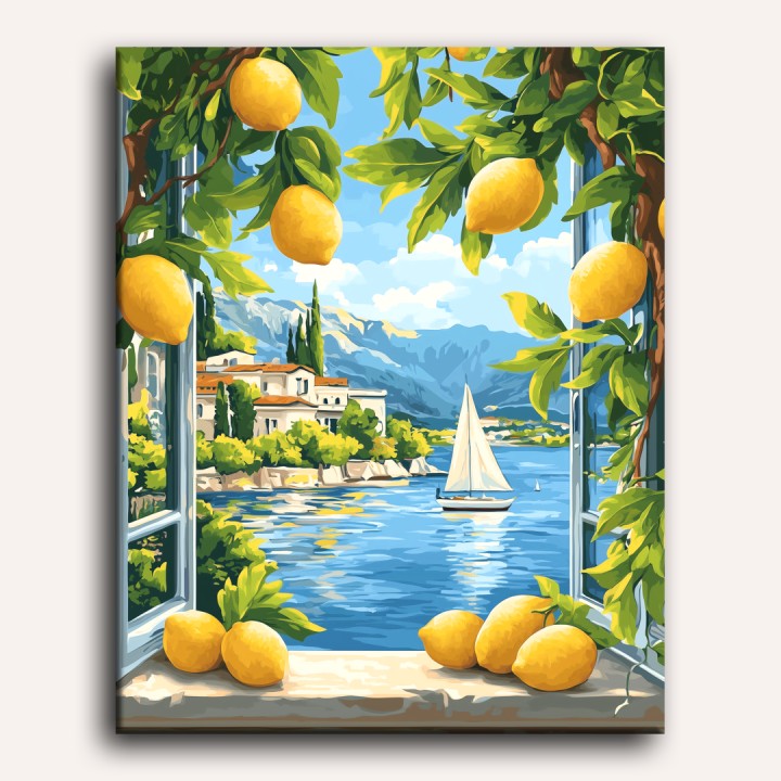 Lemons & Italian Lake View | Paint by Numbers