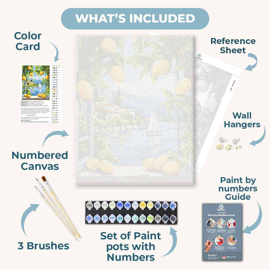 Lemons & Italian Lake View | Paint by Numbers