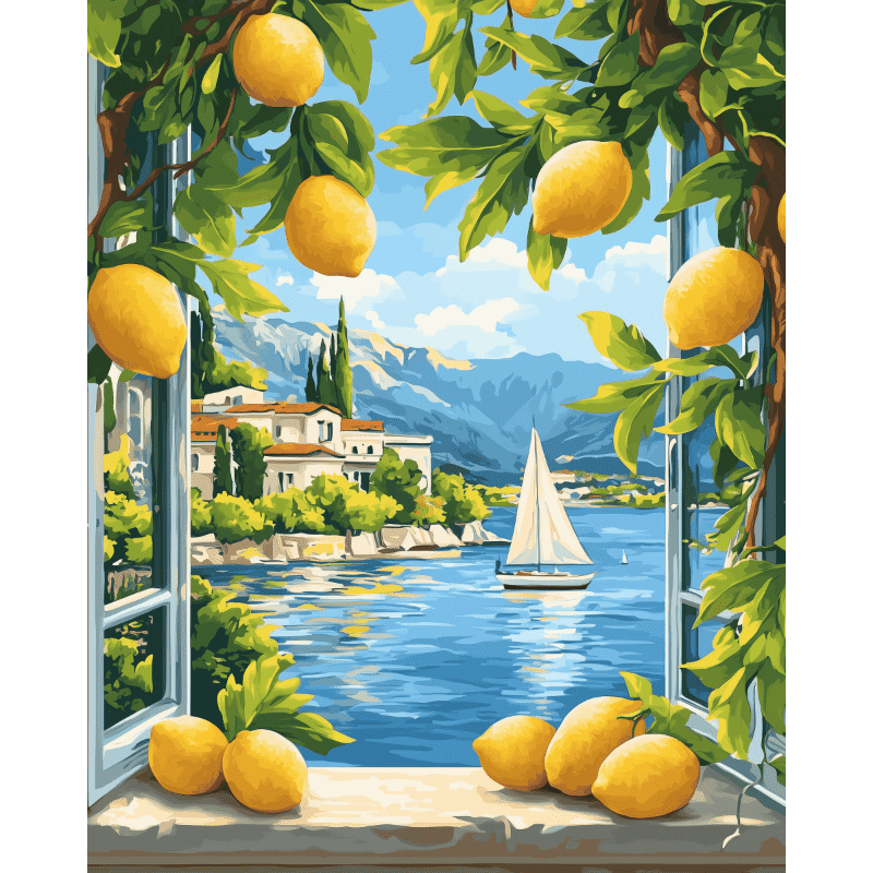 Lemons & Italian Lake View | Paint by Numbers
