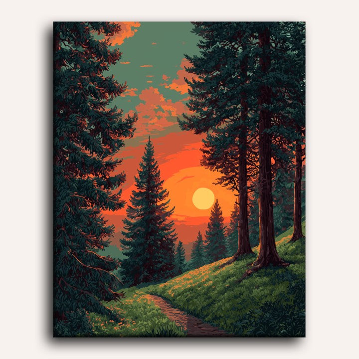 Sunset in Alpine Forest | Paint by Numbers