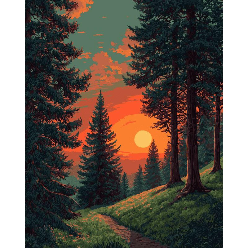 Sunset in Alpine Forest | Paint by Numbers