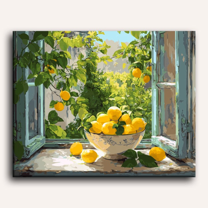 Lemon Bowl by the Window | Paint by Numbers
