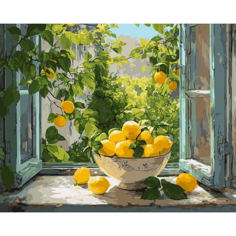Lemon Bowl by the Window | Paint by Numbers