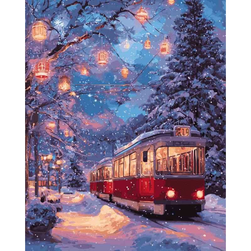 Snowy Tram | Paint by Numbers