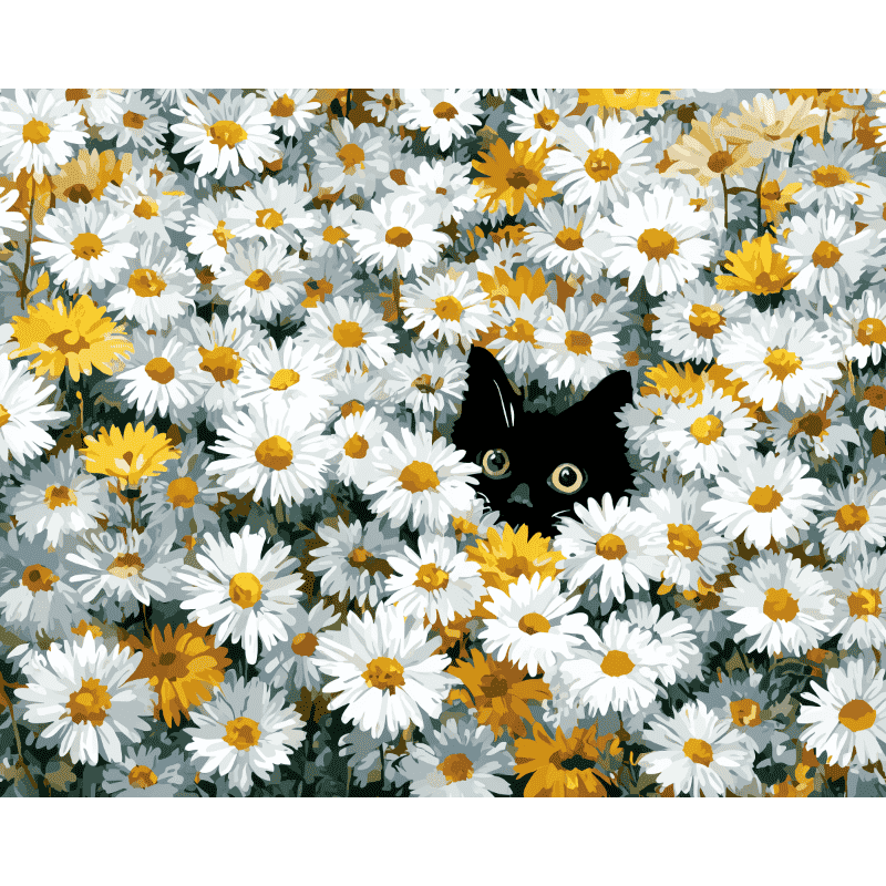 Cat in the Daisy Field | Paint by Numbers