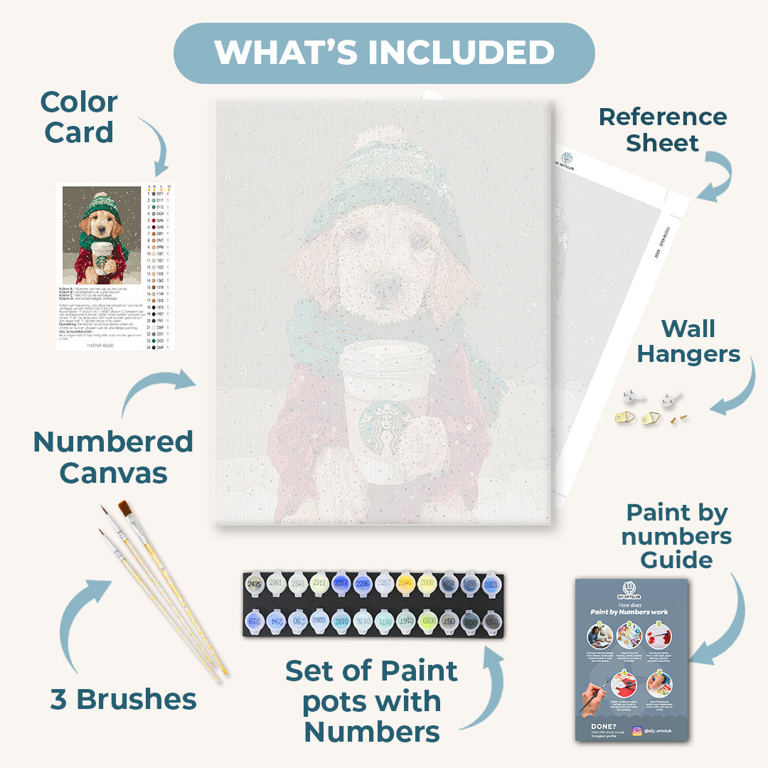 Winter Latte Pup | Paint by Numbers