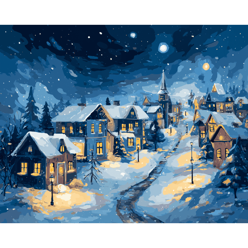 Peaceful Winter Village | Paint by Numbers