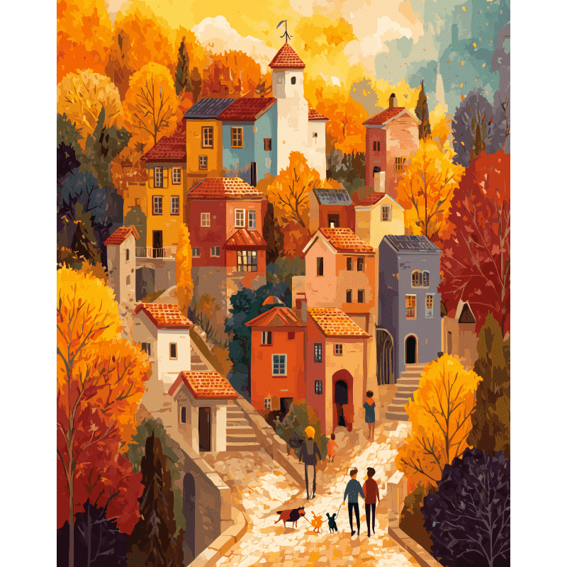 Charming Autumn Village | Paint by Numbers