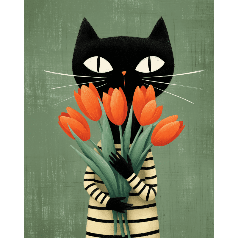 The Cat with Tulips | Paint by Numbers