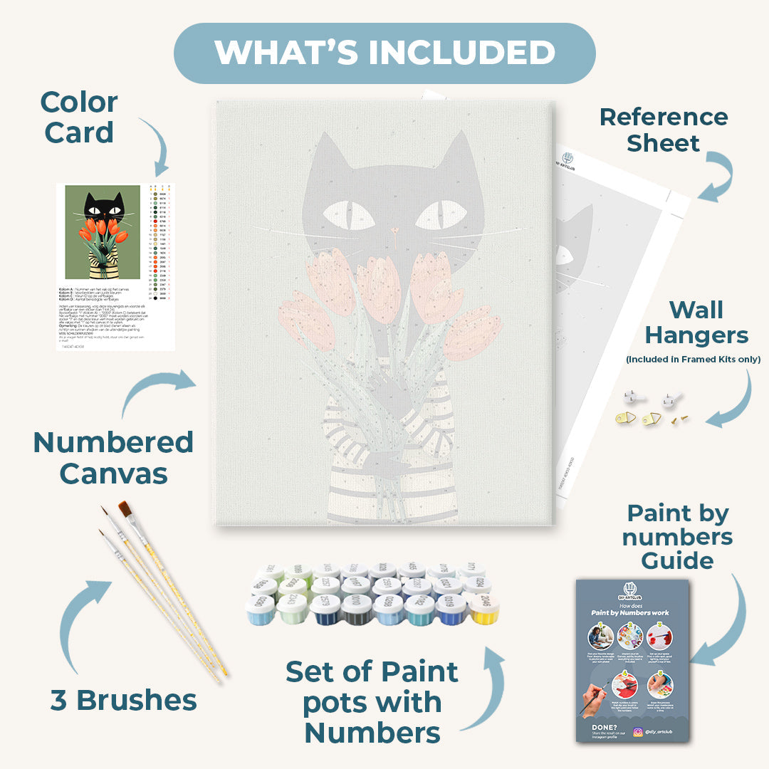 The Cat with Tulips | Paint by Numbers