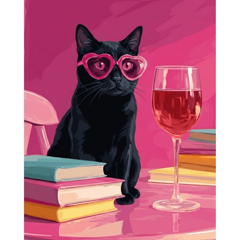 Black Cat at the Pink Table | Paint by Numbers