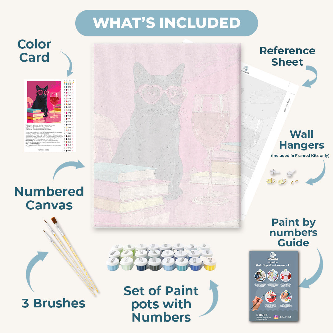 Black Cat at the Pink Table | Paint by Numbers