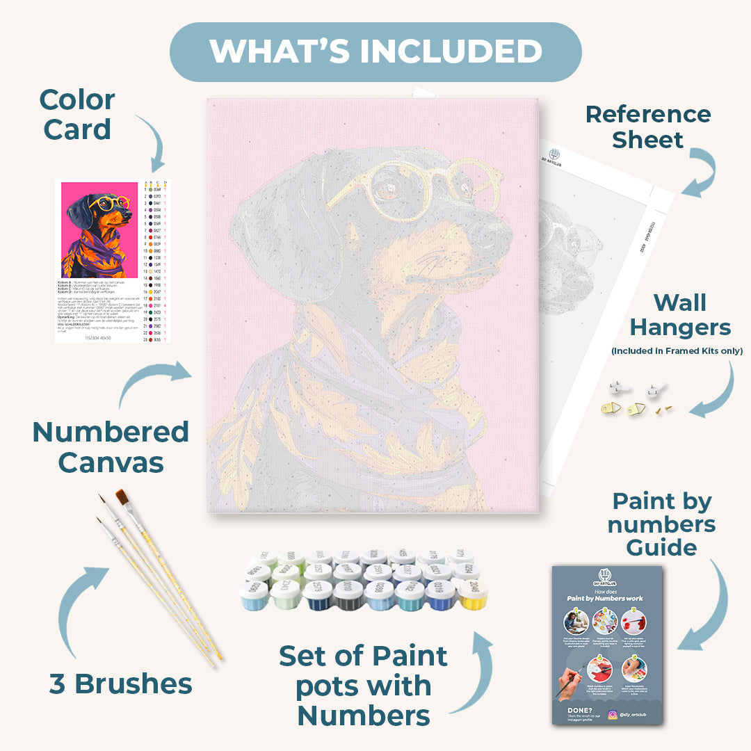 Dachshund with Glasses | Paint by Numbers