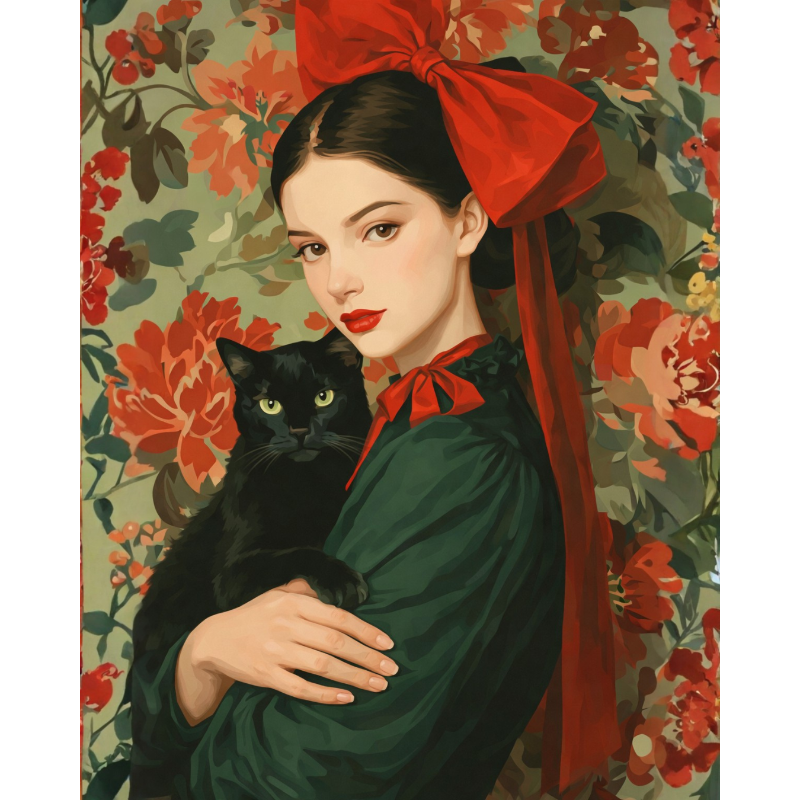 A Red Bow Girl | Paint by Numbers