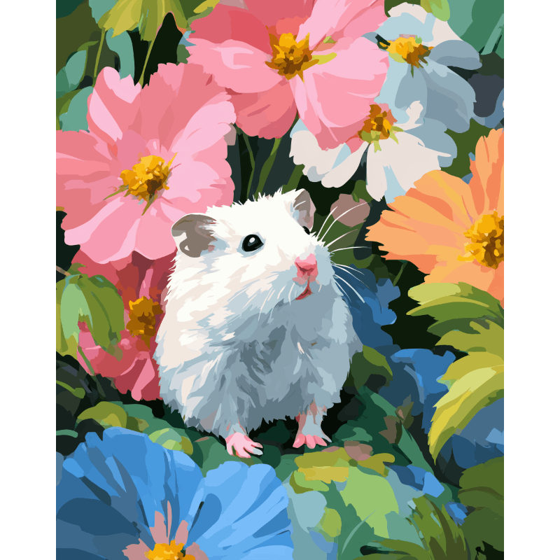 Hamster in the Flower Field | Paint by Numbers