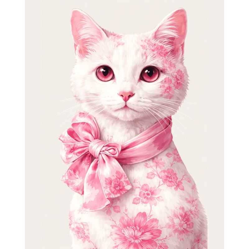 Delft Pink Cat | Paint by Numbers