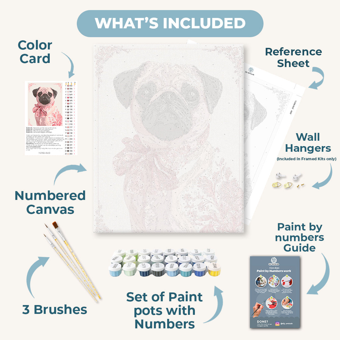 Delft Pink Pug | Paint by Numbers