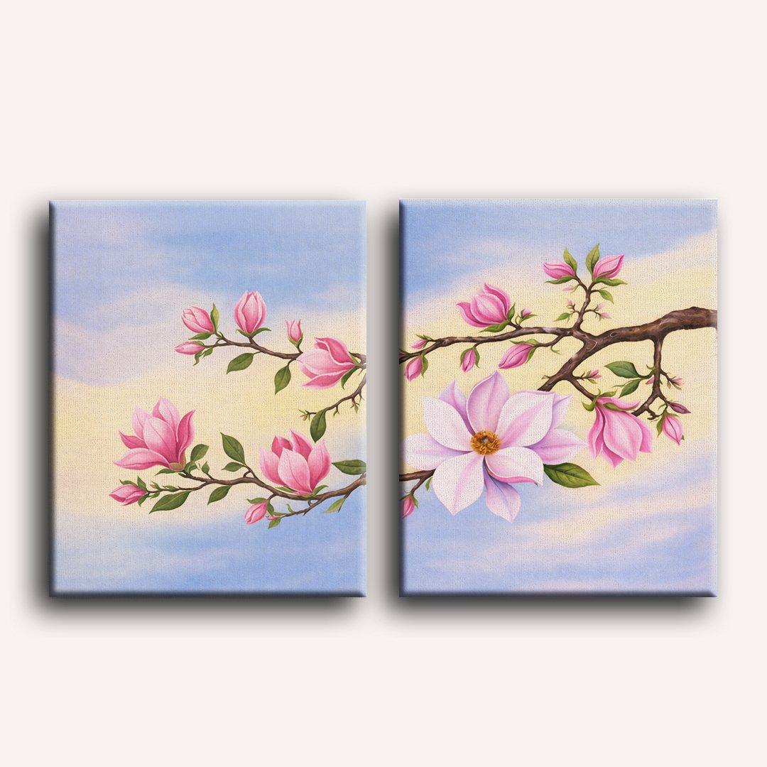 2 Mini Paintings | Magnolia Blossoms Set
