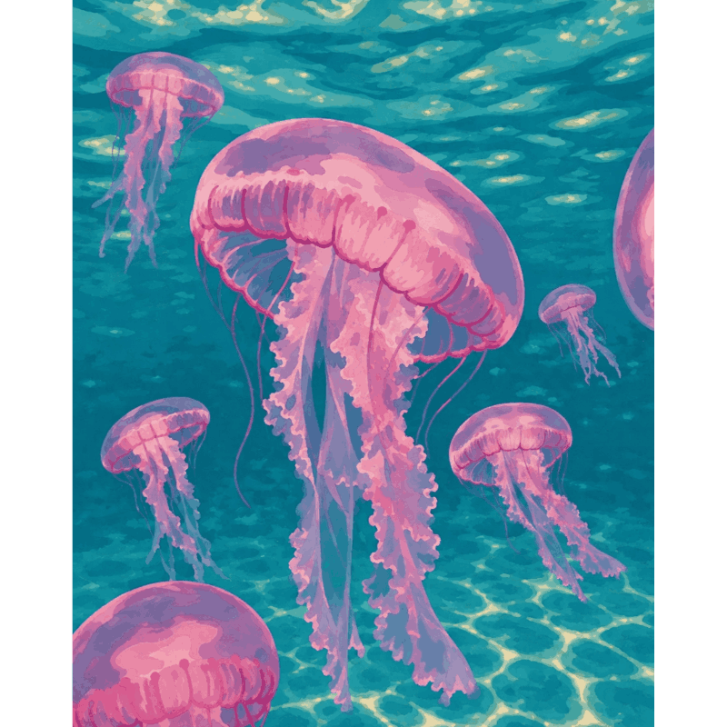 Pink Jelly Fishes | Paint by Numbers