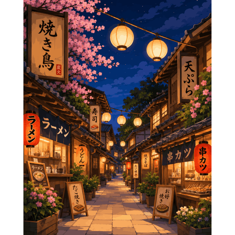 Sakura Lanterns | Paint by Numbers