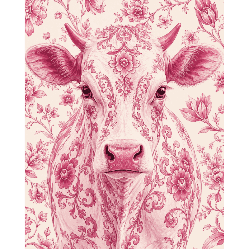 Delft Pink Cow | Paint by Numbers