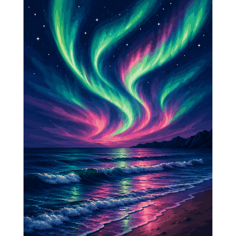 Aurora Borealis Beach | Paint by Numbers