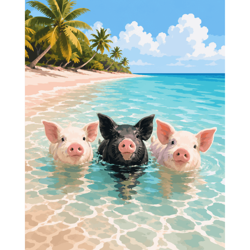 Bahamas Beach Piggies | Paint by Numbers