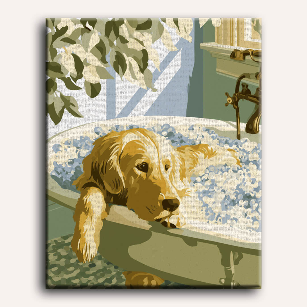 Golden Retriever in the Bath | Paint by Numbers