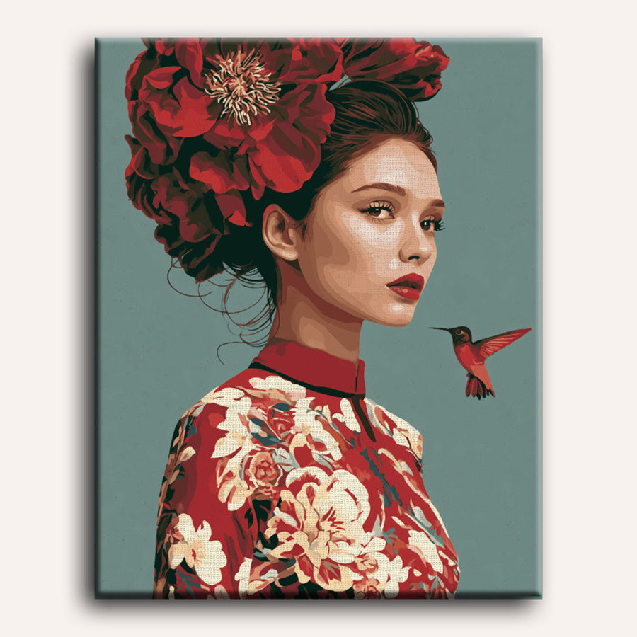 Scarlet Blossom Muse | Paint by Numbers