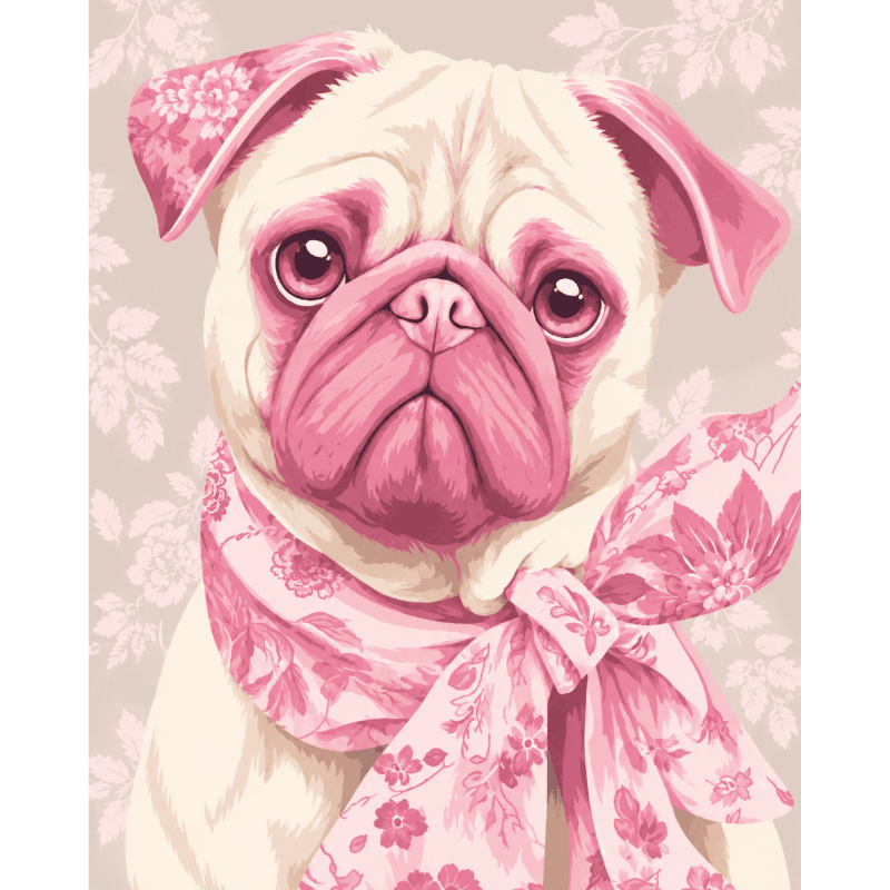 Delft Pink Pug Dog | Paint by Numbers