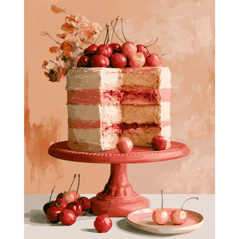 Elegant Cherry Dessert | Paint by Numbers