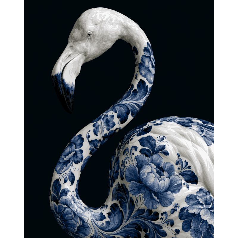 Delft Blue Flamingo | Paint by Numbers