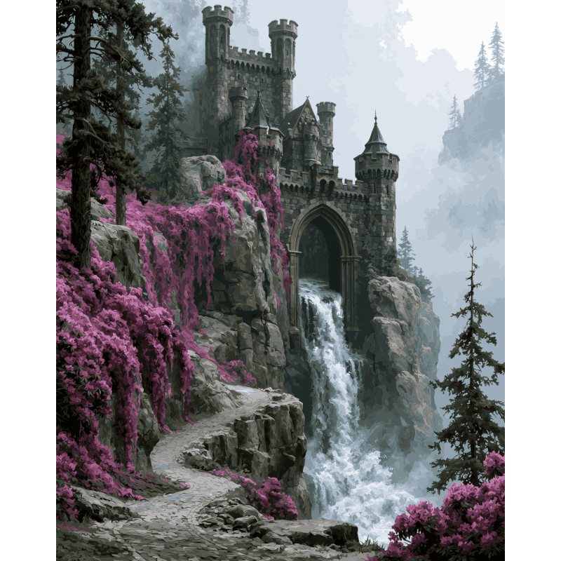 Waterfall Keep | Paint by Numbers