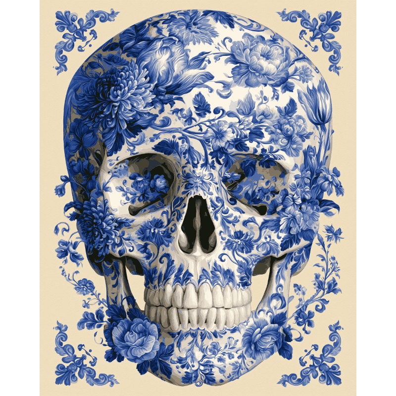 Delft Blue Skull | Paint by Numbers