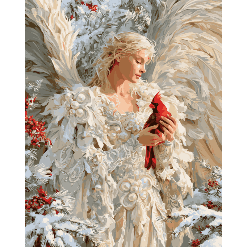 Winter Angel's Cardinal | Paint by Numbers
