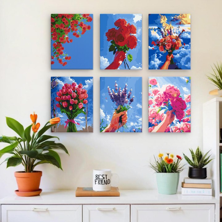 6 Mini Paintings | Bouquets in the Sky Set
