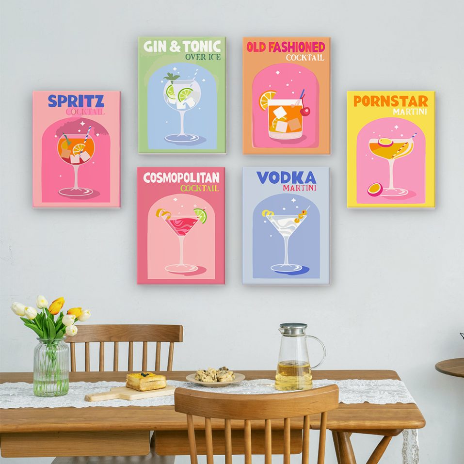 6 Mini Paintings | Colorful Cocktail Set