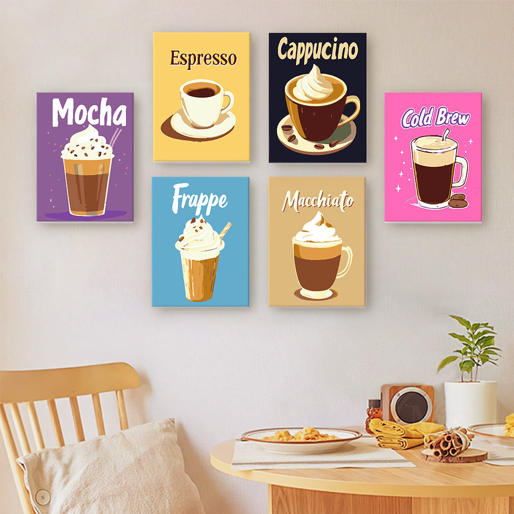 6 Mini Paintings | Colorful Coffee Set