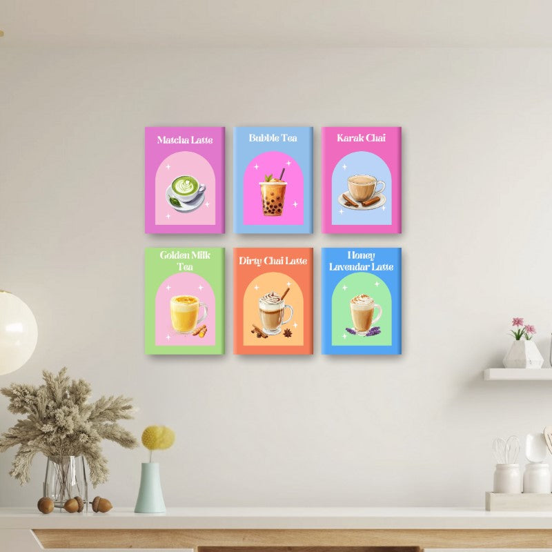 6 Mini Paintings | Colorful Tea Set